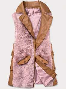 Elegant Imitation Leather And Fur Vest, Vest With Collar, Fastened With Snaps, Front Slightly Longer Than The Back, Hip-Length. - Pink - View 3