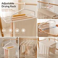 2-In-1 Multifunctional Folding Clothes Rack, Space-Saving Portable Garment Storage Organizer, Wardrobe Drying & Organizing Rack, Bedroom Closet Display Stand, Compact Design - Multicolor - View 9