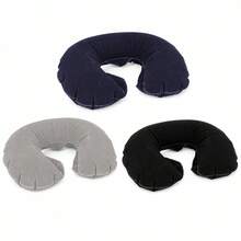 Inflatable U-Shaped Travel Pillow For Neck Support, Portable Plastic Neck Cushion For Airplane, Train And Car, Ergonomic And Foldable Design, Navy Blue - 灰色 - 查看 7