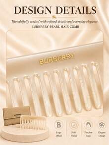 Burberry Pearl Wide-Tooth Comb 13*5cm, Pearl Luster Finish, Includes Storage Pouch, Smooth Hair Care, Portable For Daily Styling And Travel. - Champagne - View 8