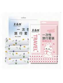 一次性加厚加寬4件組床品套裝，適用於飯店住宿，一次性床單與枕套，旅行必備 - 彩色 - 查看 9
