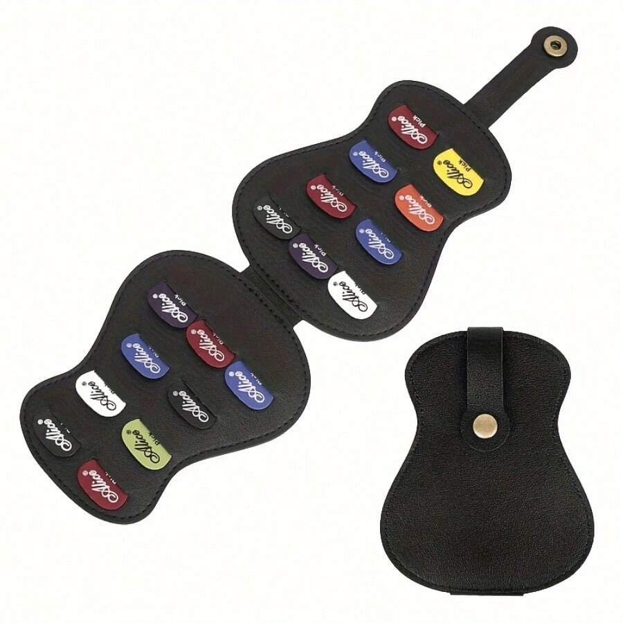 Guitar Pick Storage Box - Guitar-Shaped Pick Organizer, Can Store 18 Guitar Picks, Convenient To Carry, Elegant Leather Pick Pouch - Multicolor - View 1
