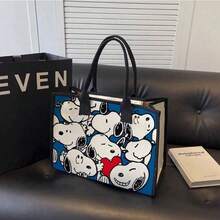 1pc Snoopy Print Yellow Canvas Tote Bag, Large Capacity, Suitable For Travel, Shopping And Daily Life, Ideal Gift For Birthday, Valentine's Day, Back To School And Graduation Season - View 3