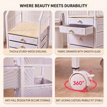 Garvee Jewelry Organizer Rack With 4 Fabric Drawer & Wheel, Mobile Stand Jewelry Organizer Cabinet For Necklace, Earring, Ring & Bracelet - White - View 5