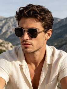 1 Pair Men's Fashion Geometric Pattern Sunglasses, Perfect Blend Of Modern Style And Vintage Charm, Suitable For Vacation, Driving, Outdoor Sports, Daily Wear, Party, Fits All Face Shapes - Multicolor - View 8