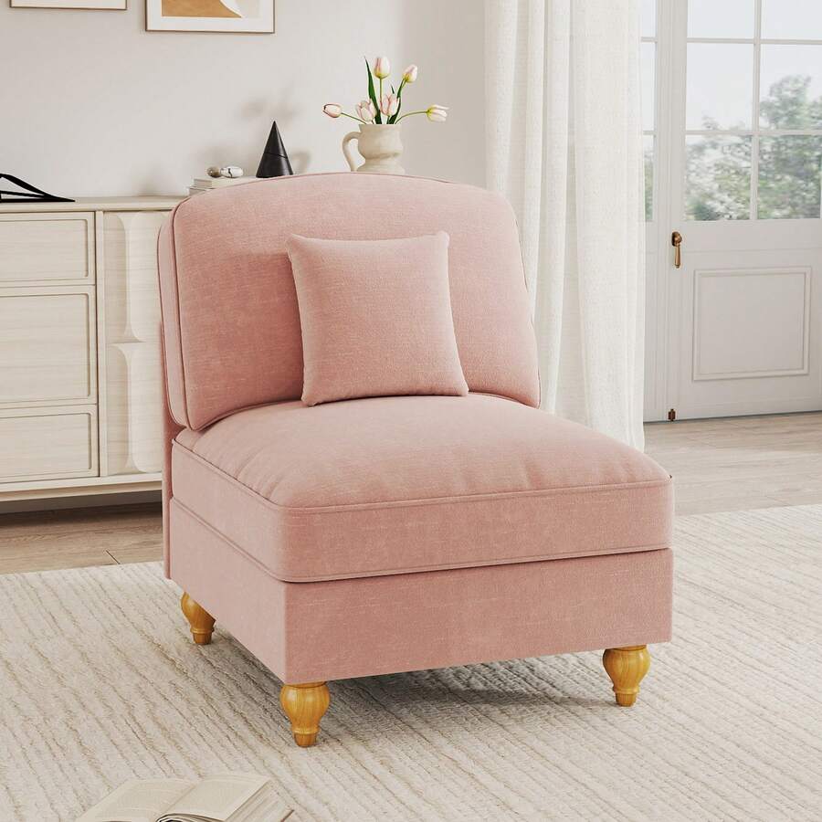 Windsor-Sofa Ohne Armlehne Chenille Mit 1 Kissen - Rosa - 粉色 - 查看 1