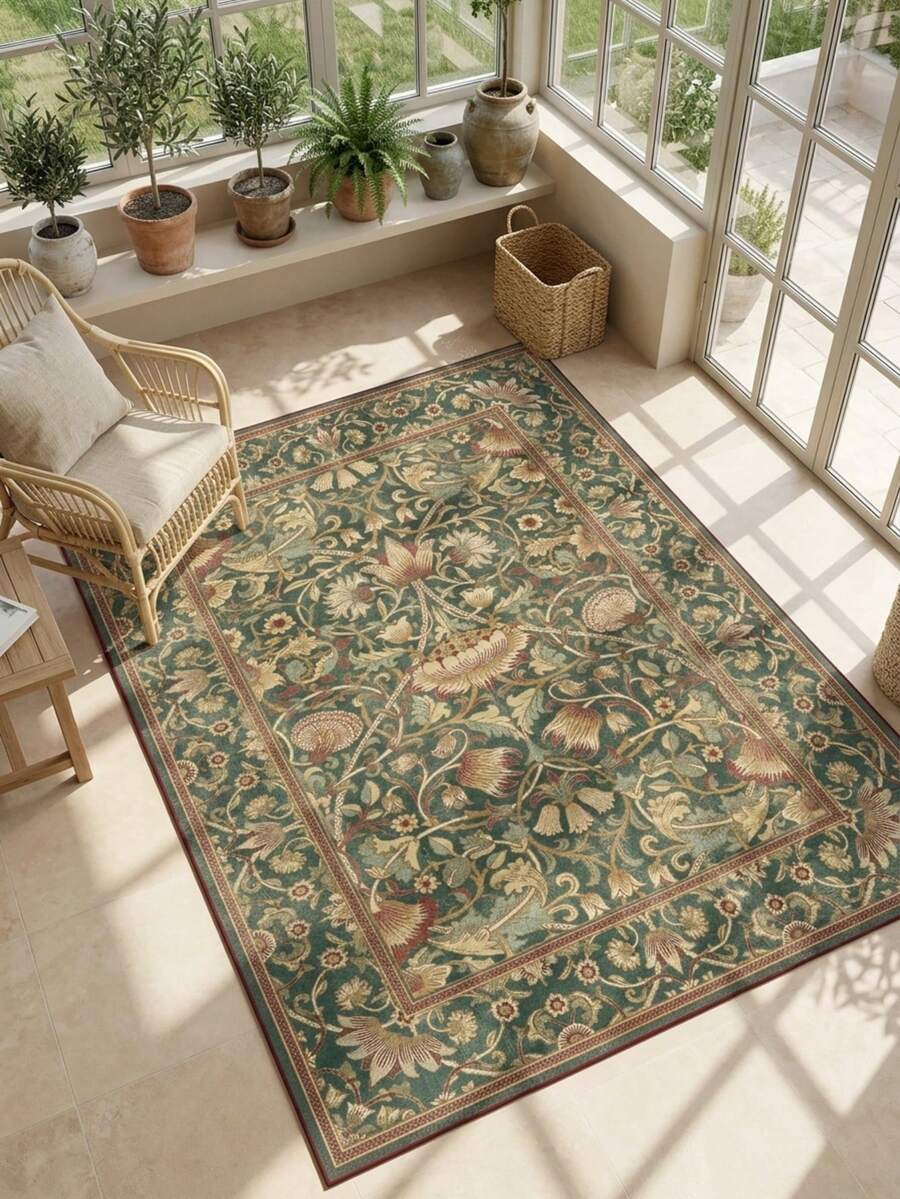 1pc European & American Luxury Classic Bohemian Mandala Floral Soft Faux Cashmere Area Rug, Suitable For Bathroom, Kitchen, Entrance, Hallway, Bedside, Living Room, Bedroom, All Seasons, Machine Washable, Home Decor - Multicolor - View 1