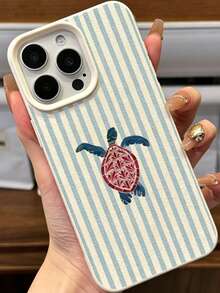 1 Stück Blau gestreiftes Schildkrötenmuster Großloch Ledertextur Rosa Anti-Fall Handyhülle, TPU Material, geeignet als Urlaubsgeschenk, kompatibel mit Apple Handy 11 12 13 14 15 16Pro/ProMax/14 15 16Plus/17,ProMax - Blau gestreifte Schildkröte - Übersicht 3
