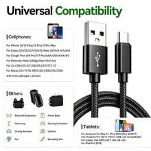 كابل شحن سريع USB Type-C، كابل شحن وبيانات USB-A إلى USB-C (مضفر من النايلون 33 قدم/6.6 قدم/10 قدم)، متوافق مع Galaxy S25/24/S23/S22/S21، الهواتف، متوافق مع iPhone 16/16 ProMax/15 Plus/15 Pro/15 Max، متوافق مع Redmi والهواتف وهواتف Android الأخرى كابل شحن - الأسود - مشاهدة 6