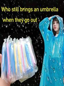 1/2/5/6/10/13/20/30pcs Solid Color Windproof PE Portable Compressed Adult Universal Raincoat, Random Color Pocket Storage Design, Outdoor Hiking, Camping, Fishing Emergency Rain Protection Gear - Card Raincoat - View 6