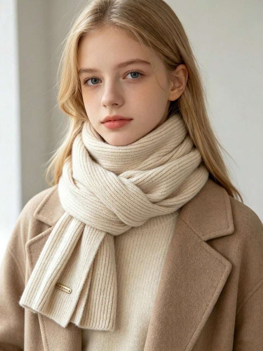 1pc Women's Winter Knitted Knitted Scarf, Solid Color, Thick Warm ...