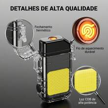 Isqueiro Elétrico Recarregável 3 em 1, À Prova D'água com Luz COB, Resistente ao Vento, Carregamento Type-C, Portátil para Acampamento, Trilha e Aventuras ao Ar Livre - Visão 4