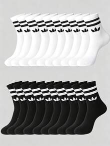 5/10/20 Pairs Toddler Double Striped Geometric Pattern Soft Breathable Mid-Calf Sports Socks,Back To School,Baby Essentials,Halloween,Baby Essential - Multicolor - View 1
