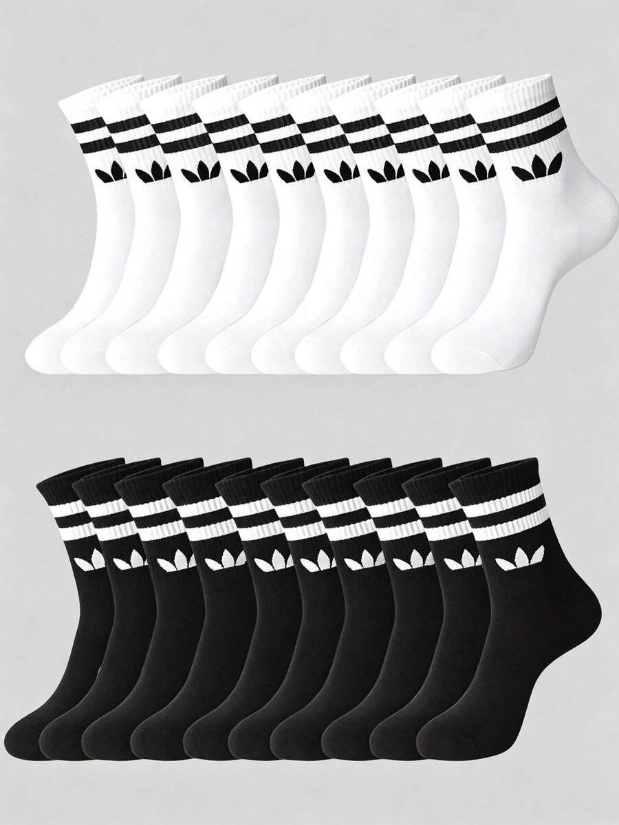 5/10/20 Pairs Toddler Double Striped Geometric Pattern Soft Breathable Mid-Calf Sports Socks,Back To School,Baby Essentials,Halloween,Baby Essential - Multicolor - View 1