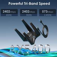 WiFi 6E USB 3.0 Adapter AX5400 Tri-Band For Desktop PC, 2.4G/5G/6G With 4 Antennas, Built-In Driver For Windows 10/11 - Black - View 2