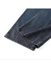 Versatile Women's Loose-Fit Straight-Leg Vintage Jeans With Pockets And An Elastic Waistband, Perfect For Casual And Work Outfits. - Navy Blue - View 6