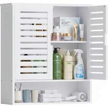 SMIBUY Wall Mounted Bathroom Cabinet, Over Toilet Storage Organizer, Space-Saving Medicine Cabinet With 2 And Adjustable Shelves (White) GI08 - Dark Brown - View 10