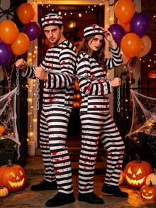 Men's Halloween Striped Cosplay Costume, Includes Top + Pants + Hat - Multicolor - View 3