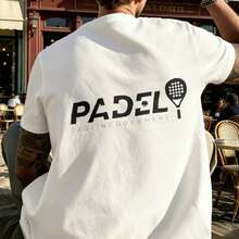 Padel Racket Graphic Print T-Shirt 100% Cotton 180 G/M² Crew Neck Breathable Regular Fit Summer Sports Leisure Shirt - 白色 - 查看 2
