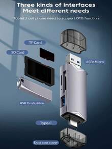 Multi-Functional USB 3.0 Card Reader, Suitable For Camera, Computer, Mobile Phone, Type-C 6-In-1 SD/TF High-Speed Card Reader - Light Grey - View 4