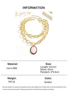 1 Set 2pcs Exaggerated Personality Hip Hop Metal Hollow Heavy Metal Double Layer Stackable Chain Necklace With Micro-Inlaid Red Faux Gemstone Pendant, Suitable For Women's Daily, Vacation, Banquet, Party Wear - Gold - View 6