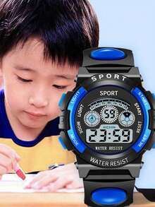 買1送1 2件組中性運動數位手錶,多功能鬧鐘 LED 燈矽膠腕錶,適合戶外跑步、登山、日常配戴,送禮佳品 - 藍色 - 查看 6