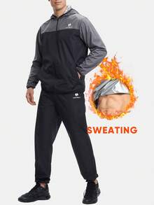 HOTSUIT 男士桑拿服，跑步训练运动服，带拉链，新年礼物。 - 深灰色 - 查看 2