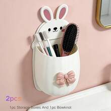 [2pcs/Set Bowknot Storage Rack] 2pcs/Set, Includes 1 Storage Rack And 1 Bowknot, Suitable For Sink And Bathroom, Can Store Toothpaste, Pencils, Combs And Other Items - Multicolor - View 8
