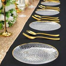 50/25/10pcs 10.25 Inch And 7.5 Inch Clear Hammered Single Gold Rim Round Dinner Plates And Food Trays, Shatter-Resistant Lightweight Tableware Set, Suitable For Parties, Weddings, Adults, Children, Home, Gold Rim Tableware, Thanksgiving, Christmas - View 3
