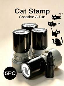 5pcs Cartoon Cat Fun Stamps - Black Cartoon Kitten Design, Durable Plastic Material, Suitable For Crafts, Journals And DIY Projects, Cat Gifts, Journal Decoration, Fun Design, Stress Relief Planner Stamps Black Ink (For Children 14 Years And Older) - Cartoon Cat Stamps - View 11