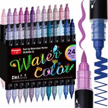 GuangNa 24 Colors Dual-Tip Watercolor Art Markers, Soft Brush And Chisel Tip Coloring Pens, Vibrant Water-Based Ink Drawing Pens, Suitable For Manga, Illustration, Scrapbooking, DIY Crafts, Art Set - Sets - View 12