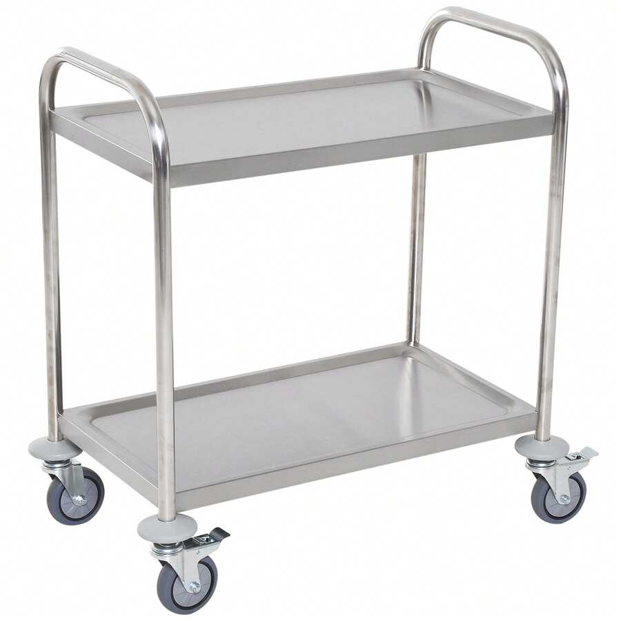 Carrito de cocina con ruedas, 2 estantes, 80 cm de largo x 45 cm de ancho x 82 cm de alto, acero inoxidable cromado. - Multicolor - Ver 1