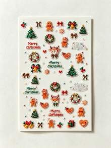 1pc Christmas Tree Gingerbread Man Reindeer Wreath Pattern Transparent Sticker, Vintage Holiday Embossed Irregular Cutout, Suitable For Nail Art, Digital Devices, Gift Boxes, Gift Bags DIY Christmas Scene Decoration - Christmas Stickers - View 7