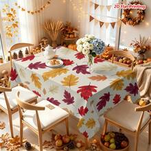 1/2pcs Autumn Tablecloth, Autumn Maple Leaf Watercolor Style Polyester Tablecloth Suitable For Dining Table, Kitchen, Coffee Table, Picnic, Camping, Country Farmhouse Decor, Holiday Tabletop Protection, Multi-Scenario Universal - Multicolor - View 6