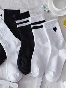 24 Pairs/20 Pairs/18 Pairs/15 Pairs/10 Pairs/6 Pairs/4 Pairs/2 Pairs/1 Pair Black & White Striped Thick Mid-Calf Socks, Comfortable & Breathable, Suitable For Business And Casual Wear. Shark Series Soft, Lightweight, Odor-Resistant Sports Socks, Unisex, Warm For Autumn/Winter. - Multicolor - View 4