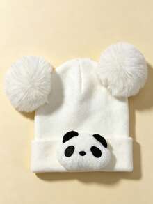 Cute Panda Knitted Hat, Double Pom-Pom Design, Suitable For Toddlers, Soft And Warm, Suitable For Daily Wear, Outdoor Walks And Home Sleep - Multicolor - View 10