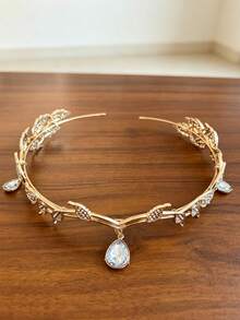 Halloween Cosplay Party Suitable | Women's Soft Elf Ear Headband | Magical Forest Floral Headpiece | Christmas Party Queen Crown - Gold - View 9