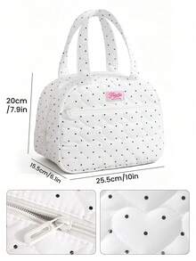 1pc Polka Dot & Bow Print Soft Fluffy Insulated Lunch Bag, Large Capacity Multi-Pocket Portable Bento Bag, Commute School Picnic Thermal Handbag - Multicolor - View 10