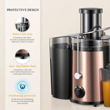 Qcen Juicer Machine, 500W Centrifugal Juicer Extractor With Wide Mouth 3" Feed Chute For Fruit Vegetable, Easy To Clean, Stainless Steel(Rose Gold) - US A Type Plug(110-127V) - View 7