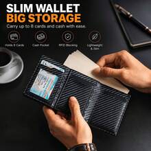 Dompet Pop-Up Modis Motif Jerami Kulit PU Tempat Kartu Anti Pencurian Serat Karbon Serat Ultra Halus Kulit Sintetis Slot RFID Anti Skimming Sarung Kartu Bank Logam Dompet Koin - Hitam - View 3