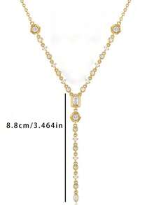 New Stainless Steel Gold Color Necklace, Minimalist Sparkling Zirconia Pendant, Suitable For Women And Girls To Wear To Parties And Weddings - Multicolor - View 15