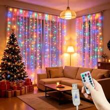 LED Curtain String Lights, Fairy Lights, Christmas Hanging Decorative Lights, USB Powered, With Remote Control (Batteries Not Included), Suitable For Living Room, Entrance, Christmas Tree Decoration, Wedding Party, Holiday Home, Bedroom Atmosphere Lighting - USB Curtain Light Strings - View 9