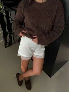FOR BEAUTY Fall Winter Women Sweaters Y2K Elegant Brown Fluffy Knit Long Sleeve Crew Neck Oversized Sweater Casual Party Going Out Vacation Look Tops - Brown - View 9