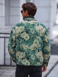 Men's Fashionable Vintage Green Floral Jacquard Jacket - Multicolor - View 4