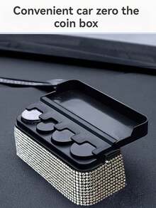 Rhinestone Car Coin Holder, Suitable For Most Cars And Trucks, Car Accessories Storage Box, Euro Coin Storage Box, Compact Car Coin Holder/Applicable, Convenient Mini Storage Box, Creative Storage, Easy To Put In And Take Out, Mini Car Coin Storage Box/Center Console Storage Box And Remote Control Storage Box/Suitable For Most Cars And Trucks/Space-Saving Multi-Functional Storage Box/Essential Accessory For Commuting And Road Trips, Teacher's Day Gift, Back To School, Halloween, Christmas Gift - Multicolor - View 2
