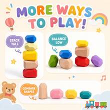 36pcs/20pcs Kids Wooden Balance Stones, 3+ Years, Colorful Rock Stacking Blocks, Mixed Sizes, Montessori Fine Motor Construction Toy, Open-Ended Family Game, Birthday And Eid Gift - Multicolor - View 6