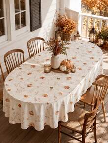 1pc Minimalist Autumn Pumpkin Round Tablecloth, Cream Polyester Dining Table Cover With Small Maple Leaf, Branch And Fall Pumpkin Print, Decorative Table Linen For Kitchen, Dining Room, Thanksgiving Dinner, Harvest Party And Home Decor - Multicolor - View 8