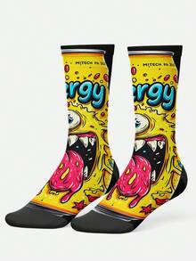 Cool 360° Printed Men's Socks - Street Style Socks, Graffiti Monster, Hip Hop Big Mouth Monster, Colorful, Fun Socks, Suitable For Daily, Holiday And Party Occasions - Yellow - View 4