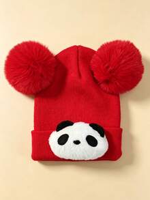 Cute Panda Knitted Hat, Double Pom-Pom Design, Suitable For Toddlers, Soft And Warm, Suitable For Daily Wear, Outdoor Walks And Home Sleep - Multicolor - View 23