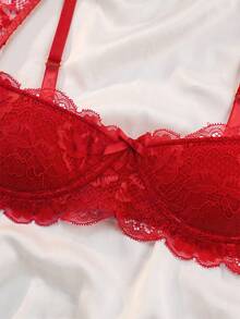 1pc Sexy Underwire Half Cup Bra - Red - View 4